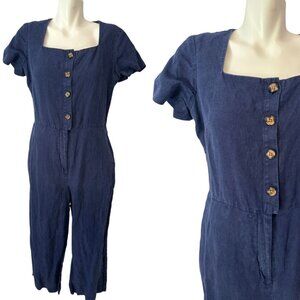 Hobbs London Jazlyn Linen Jumpsuit Navy Short Sleeve Womens Size 10
